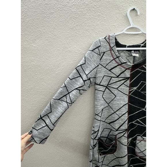 Artex Fashions Womens Dress Size Medium Long Sleeve Black Gray Abstract - Picture 2 of 12